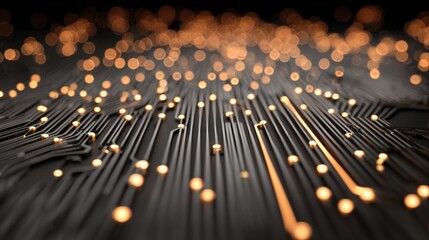 Poster - Abstract glowing fiber optic lines with illuminated dots on dark background.