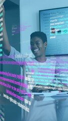 Aufkleber - Animation of data processing over diverse business people talking in office
