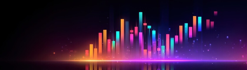 Aufkleber - Colorful abstract digital bars rise against a dark background, creating a vibrant visual effect reminiscent of sound waves or data visualization.