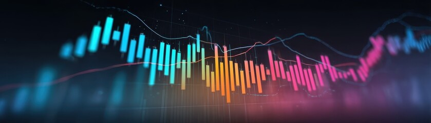 Aufkleber - Abstract financial chart with colorful bars and lines representing market trends and data analysis.