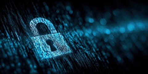 Aufkleber - Secure digital lock icon surrounded by glowing digital data stream in a futuristic cybersecurity scene.