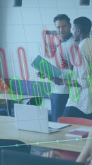 Poster - Animation of financial data processing over diverse business people in office