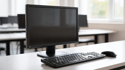 Poster - Modern desktop computer setup with monitor keyboard and mouse in work office environment.