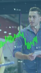Poster - Animation of financial data processing over diverse business people in office