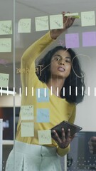 Poster - Animation of financial data processing over diverse business people discussing work at office