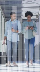 Poster - Animation of financial data processing over diverse business people discussing work at office