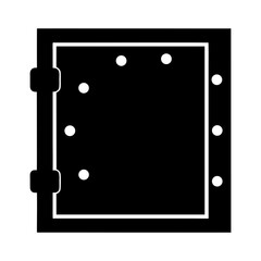 Poster - Isolated black outline square box with hinged cover and circular elements