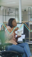 Poster - Animation of financial data processing over diverse business people discussing work at office