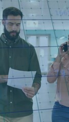 Poster - Animation of financial data processing over diverse business people in office