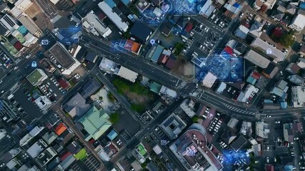 Aufkleber - 住宅地の真俯瞰ドローン空撮とデジタルテクノロジーのコンセプト