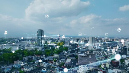 Poster - Drone aerial view of city and communication network concept