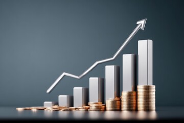 Aufkleber - Business growth and success concept with ascending bar chart and stack of coins.