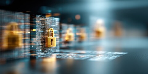 Poster - Advanced cybersecurity digital security data protection technology with padlocks.