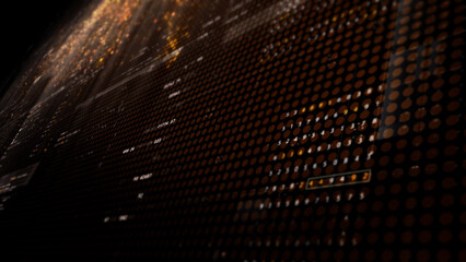 Poster - Futuristic digital screen matrix with encrypted data, hi-tech telemetry, and dynamic code patterns. Ideal for desktop displays, sci-fi UI, and cyber tech backgrounds