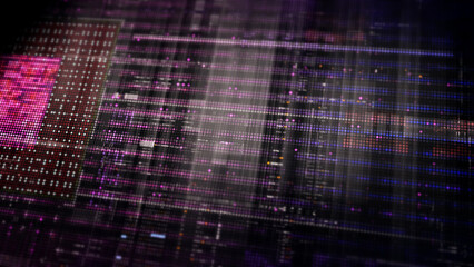 Poster - Futuristic digital screen matrix with encrypted data, hi-tech telemetry, and dynamic code patterns. Ideal for desktop displays, sci-fi UI, and cyber tech backgrounds