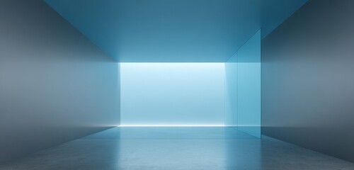 Poster - Abstract Modern Futuristic Minimalist Room with Bright Light and Reflective Surfaces.