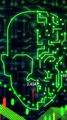 Poster - Animation of online biometric face, data processing over computer circuit board