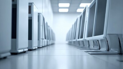 Poster - Modern data center rows with high-tech servers and cooling system detailed view.