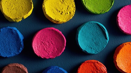 Aufkleber - Assorted colorful chalk circles in various vibrant shades on dark background.