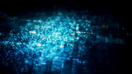 Poster - Futuristic digital screen matrix with encrypted data, hi-tech telemetry, and dynamic code patterns. Ideal for desktop displays, sci-fi UI, and cyber tech backgrounds