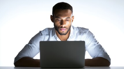 Poster - Businessman working late on laptop isolated on white background