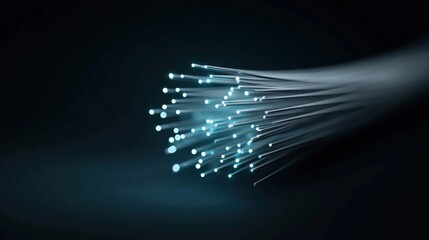 Poster - High-speed fiber optic cables with glowing light strands and digital transmission.