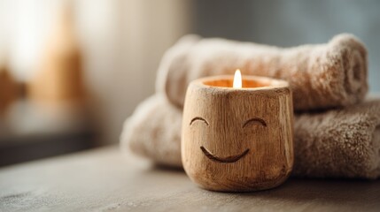 Aufkleber - Cozy spa or relaxation space with scented candles soft towels and warm lighting.