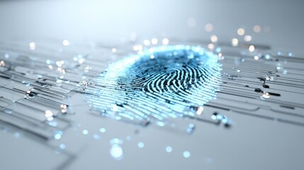 Poster - Close-up of a digital fingerprint scan on futuristic technology interface with glowing elements.