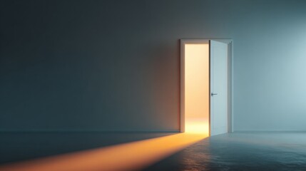 Poster - Empty Room with Open Doorway Illuminated by Bright Light Creating Shadow Effects.