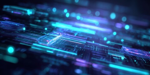 Poster - Futuristic digital technology concept with glowing circuit boards and data streams.
