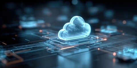 Poster - High Tech Digital Cloud Storage Concept with Circuit Board Background for Data Connectivity.