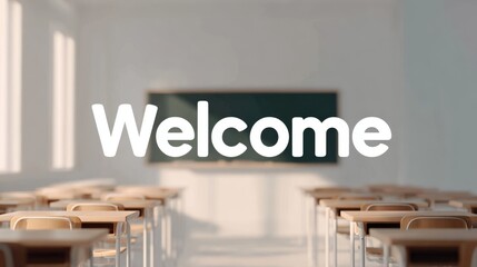 Poster - Welcoming classroom with rows of wooden desks facing a large screen and bright natural light.