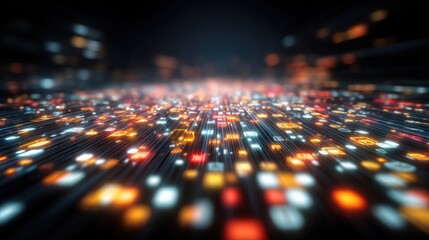 Poster - Vibrant Digital Data Stream Visualization with Dynamic Light Effects and Motion.