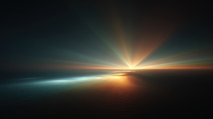 Poster - Vibrant glowing sunrise or sunset over calm ocean with colorful sky and horizon scene.