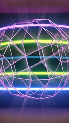 Poster - animation of 3d shapes moving over neon light trails