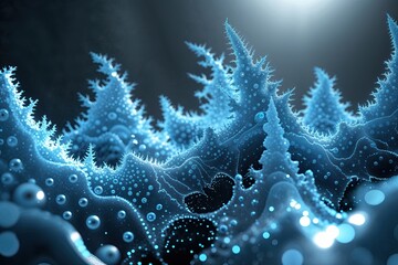 Poster - Cyan Shimmering Fractals Dancing Against a Somber Backdrop in Contemporary Technology Design