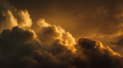 Aufkleber - Dramatic golden sunset sky with thick clouds and warm vibrant atmospheric glow.