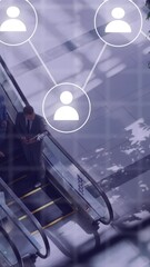 Poster - Animation of connections with icons over diverse business people in office