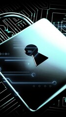 Poster - Animation of computer circuit board with data processing and padlock
