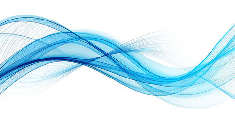 Fototapete - Abstract flowing blue waves with fine lines isolated on transparent background