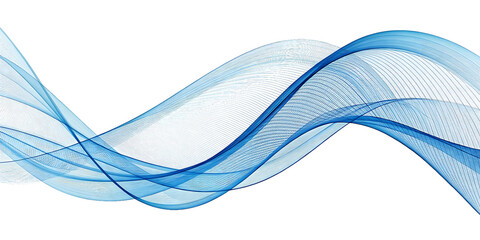 Fototapete - Abstract flowing blue waves with intricate line patterns isolated on transparent background