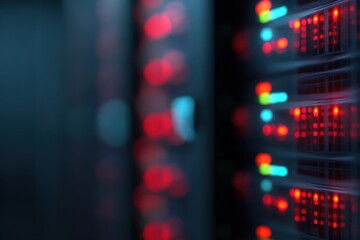 Poster - High Tech Data Server Racks with Cooling System and Multicolor Indicator Lights.