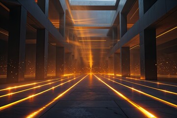 Aufkleber - amber light rays illuminating a dark contemporary landscape