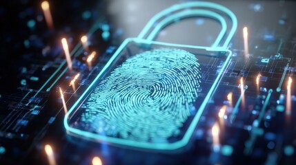 Poster - Digital Security Lock Fingerprint Scan Technology Cybersecurity Concept Image.
