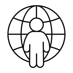 Fototapete - Freelancer man at world globe thin line icon, design recruitment concept. Vector graphics. Remote worker man, human recourse sign on white background, style mobile or design.