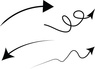 Poster - Collection of four hand drawn black arrows with different curved and wavy paths