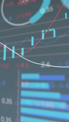 Poster - Animation of stock market and data processing on black background