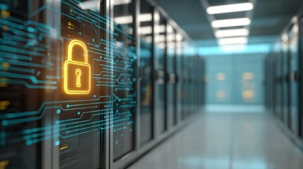 Poster - Modern data center server room with digital security lock technology and high tech infrastructure.