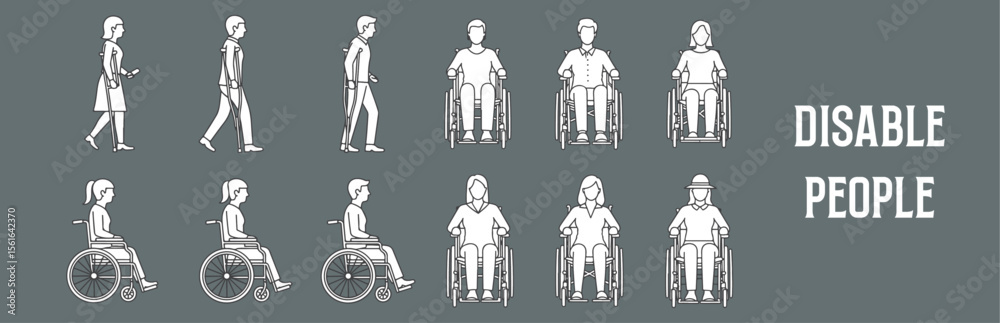 Disable Human Vector Architectural Drawings disable people vector illustration, front view ...