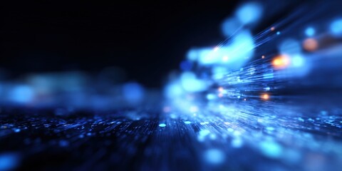 Poster - Bright Light Trails and Digital Data Streams in a High Tech Cyber Network Scene.